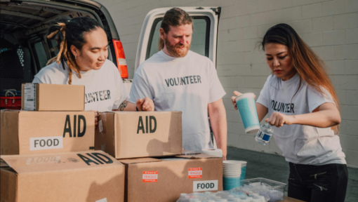 volunteers preparing resource donations