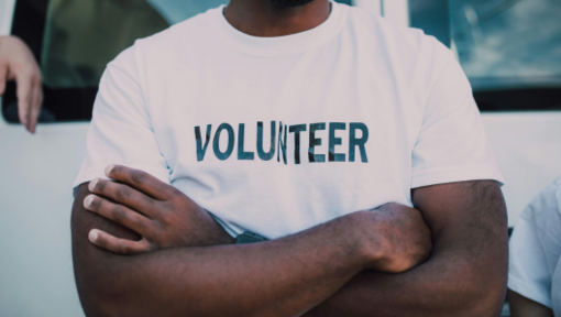 closeup of a volunteer's tshirt